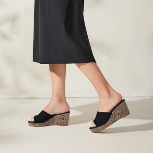 Vivaia Wedge‎ Slides Women's Black Woven Mule Sandals size US 7.5 EU 38.5